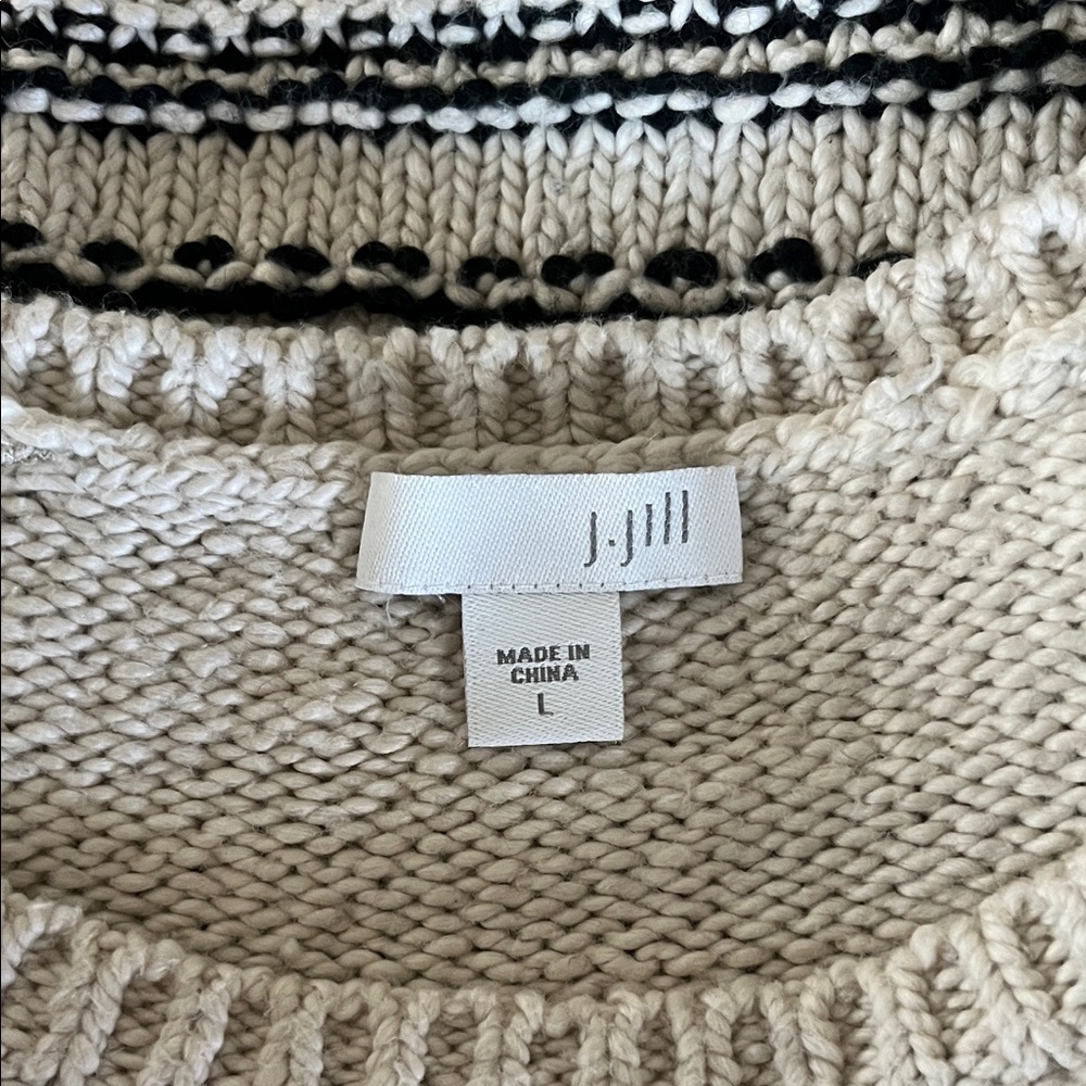 J. Jill Wool and Cotton Knit Crewneck Sweater Cream and Black Size L - Picture 10 of 14